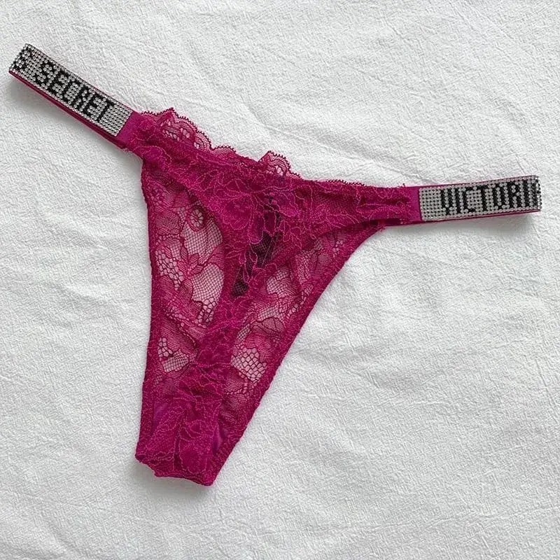 2025 New Sexy Pink Brand Lingerie Female Intimate Underwear Rise Women Panties Bra Rhinestone Letter Comfort Brief