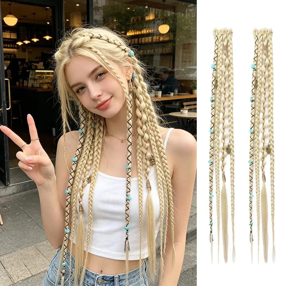 Bohemia Clip in Hair Extensions Fairy Hairpieces Synthetic Handmade Weaving Hair for Girls Party Halloween Christmas Festival
