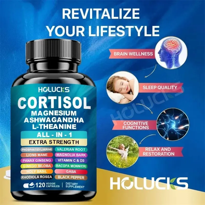 Natural Cortisol Supplement Support Enhances Cognitive Function Memory Reduces Nighttime Awakening & Morning Anxiety Vegan