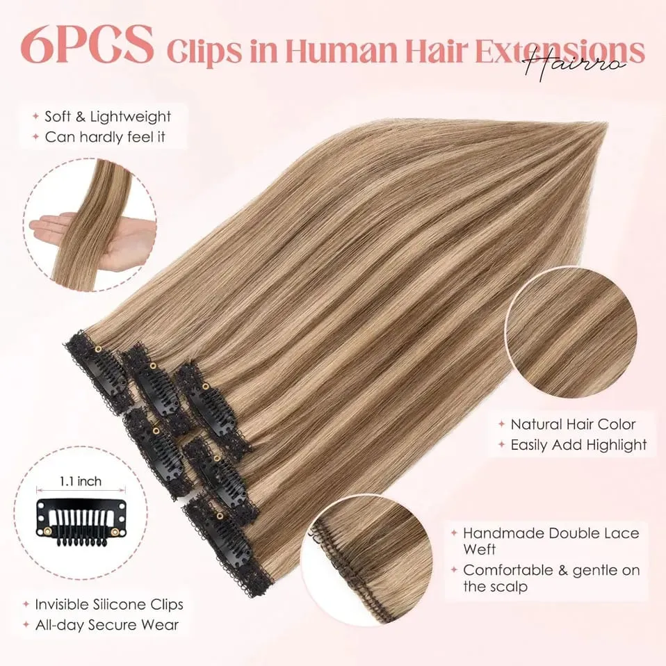 6 Pcs Clip In Human Hair Extensions Single Clip Ins Short Hair Extensions Seamless Straight Highlight Hairpieces for Women