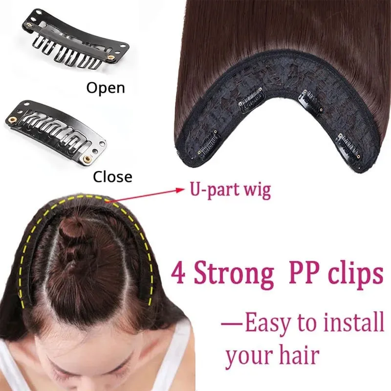 24Inch Synthetic Long Straight 4 Clips One Piece Hair Extension to Increase Hair Volume Soft Fiber Hairpiece for Women