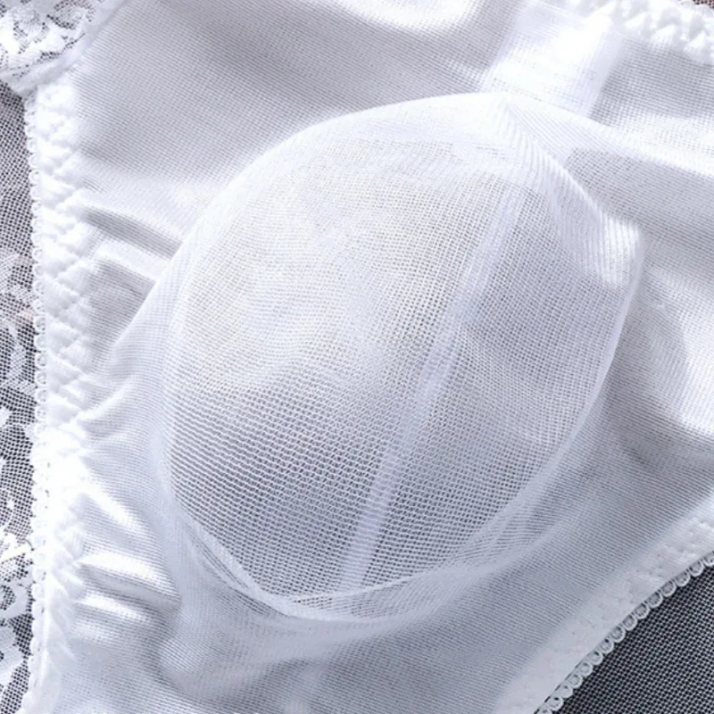 Men Sexy Lace Briefs Low Waist Floral Sheer Mesh Underwear 3D U Convex Pouch Underpants Breathable Male Lingerie