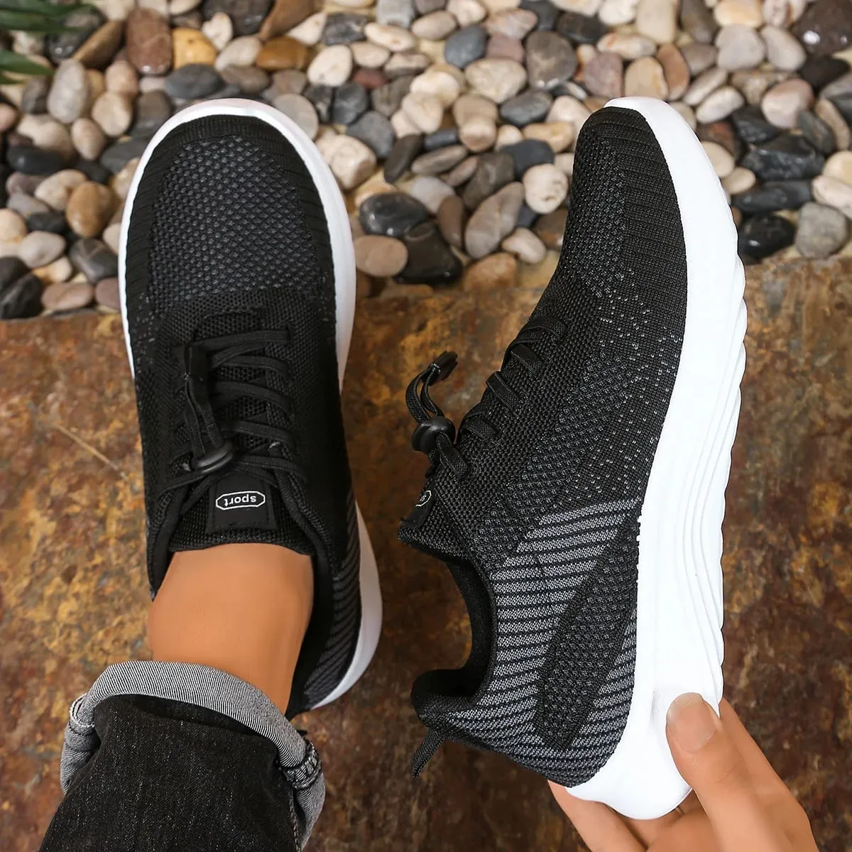 Men's Sports Rubber-Soled Sneakers Solid Color Casual and Fashionable for Daily Commuting Outfits