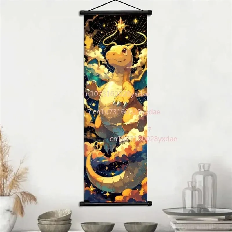 Anime Printed Pokemon Poster Cartoon Wall Artwork Gengar Squirtle Bulbasaur Pikachu Hanging Scroll Family Room Decoration