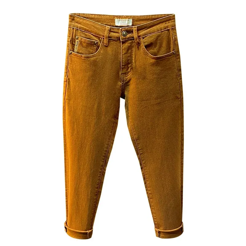 Men jeans 2024 new autumn fashion high-end affordable luxury stretch fitted all-match casual trendy denim long pants