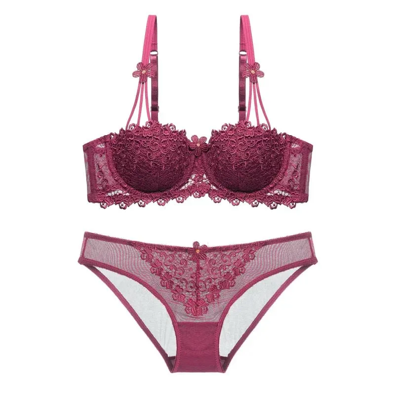 1605European and American Thin1/2Half Cup Bra Lace Sexy Embroidery Lingerie Bra Suit
