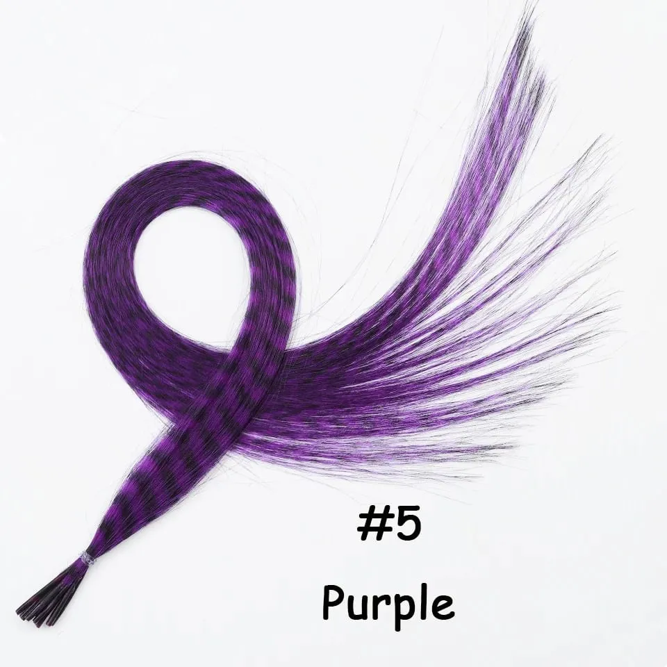 Synthetic Colored Feather Hair Extensions 16Inch Blue Purple For Women Zebra Line Feather Hairpiece For Women New Year Carnival