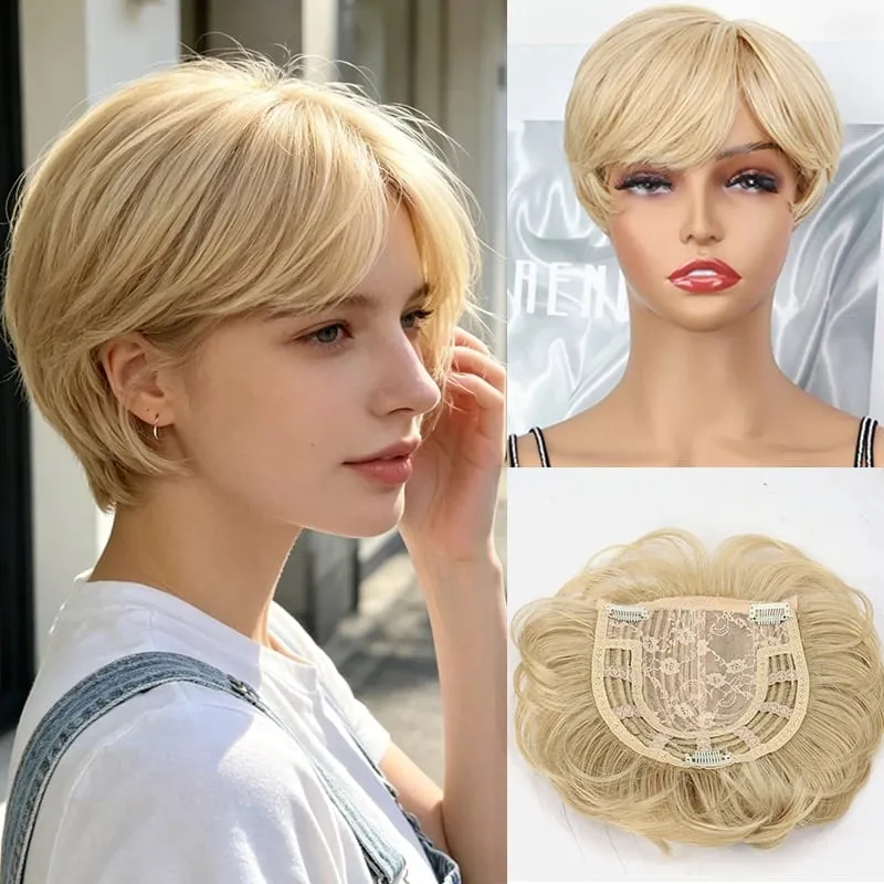6Inch Synthetic Short Straight Hair Toppers for Thinning Hair Texture Clip-In Adds Volume Hairpiece for Women Daily Use