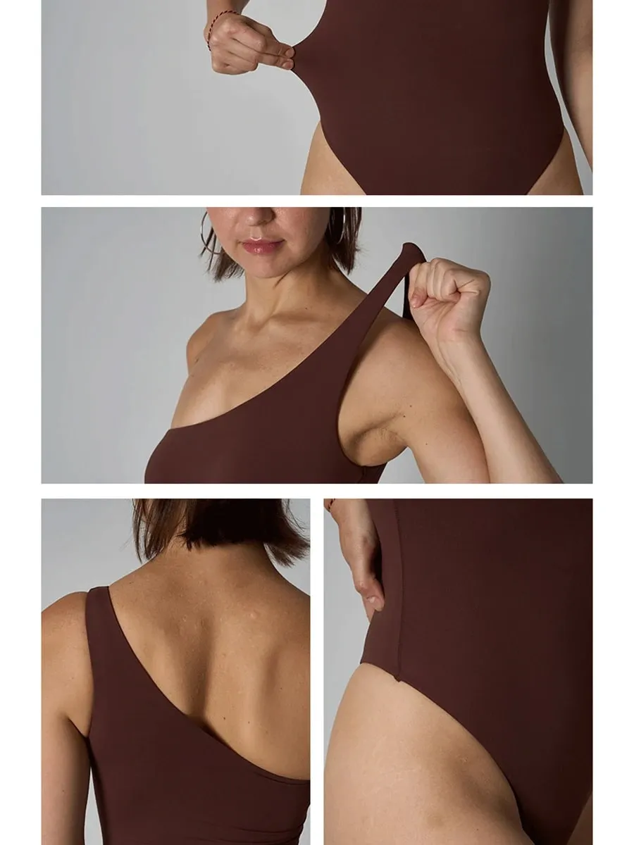 Diagonal Shoulder Jumpsuit Women's Solid High Elasticity Thin Shapewear Bodysuit Female Fashion Streetwear Slim Sports Underwear — image 7
