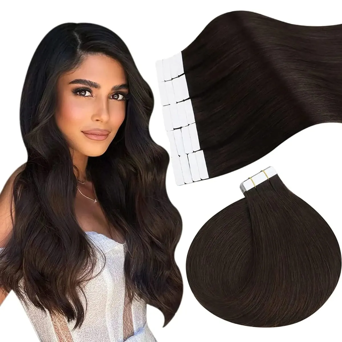Ugeat Remy Tape in Human Hair Extensions 100% Real Natural Human Hair Tape 12-24inch 20Pcs 50g Per Pack for Party or Wedding