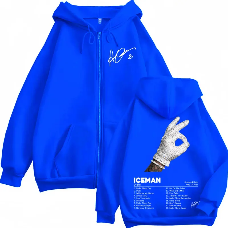 Rapper Drake Iceman Album Cover Print Zipper Hoodie Harajuku Hip Hop Style Zip Up Pullovers Men Women Casual Fashion Sweatshirts