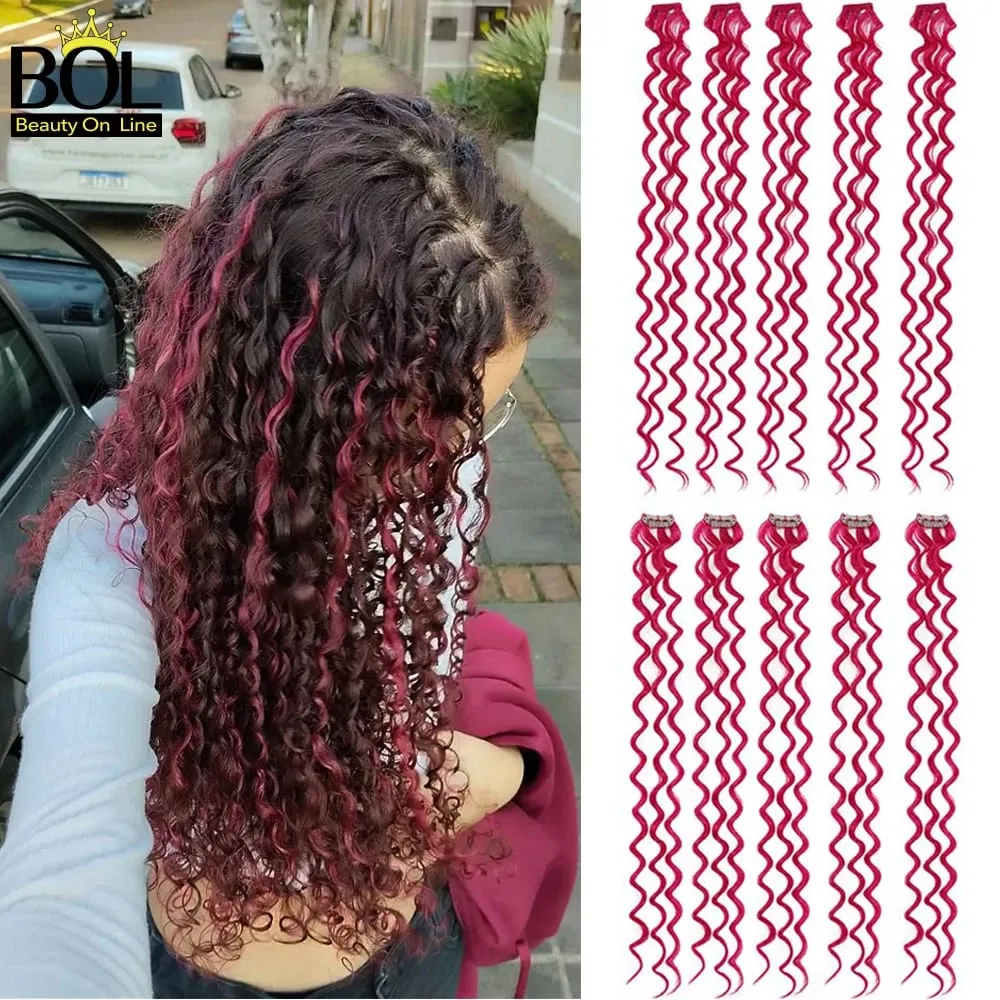 Deep Wave Hairpiece Synthetic Hair Extensions 10 Pcs/Set Clip In Hair Extension 24Inch Multiple Pure Color No Shedding For Women