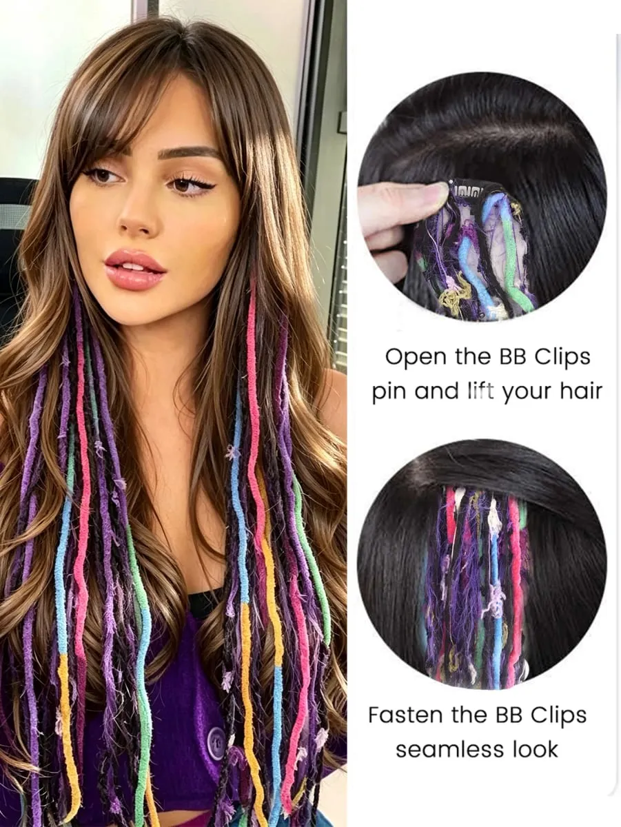 2PCS Colorful Rope Braided Hair Clip In Extensions Black Hair Dreadlock Hair Pieces Bohemian Hair Accessories For Women Daily