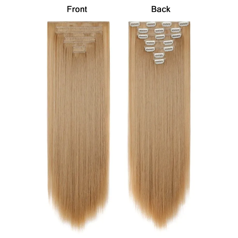 7 Pcs Clip in Hair Extensions 16 Clip in 24 Inch Straight Double Weft Synthetic Hair Extensions for Women Daily Hairstyle