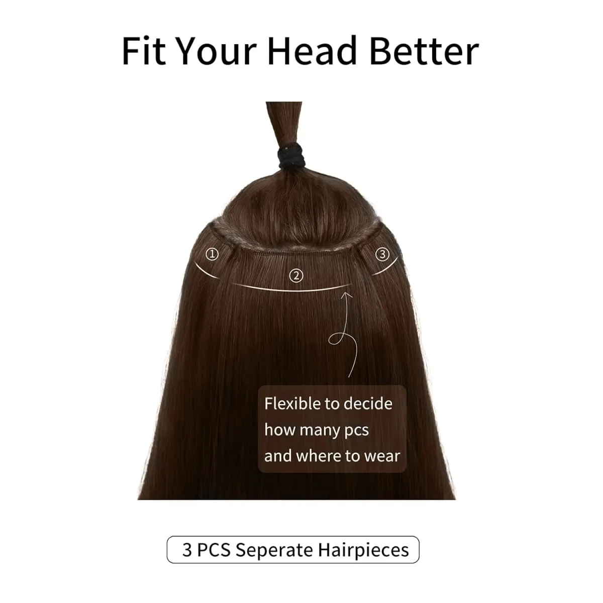 3PCS Thick Light brown Long Straight Set 24inch Synthetic Clip in Hair Extensions for Women