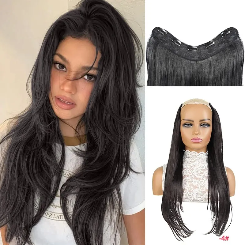 26 Inch Synthetic Clip-In Hair Extension V-Shape Layered Wig for Short to Long Instant Transformation