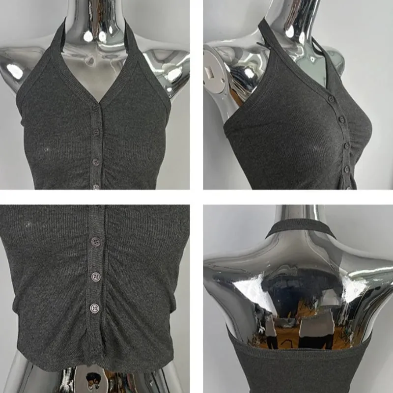 Korean Dongdaemun Pure Desire Spicy Girl Camisole Sexy Slim Women's Crop Tops Feminine Neck Hanging Halter Tank Top Y2K Clothes