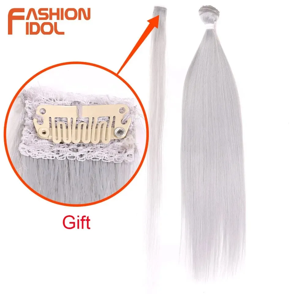 30inch/75cm Yaki Straight Hair Synthetic Hair Bundles High Temperature Fiber Brown Gift Clip in Fake Hair Extension
