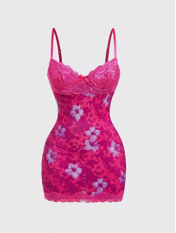 Women's Lace Sexy Dresses Summer Retro Print Slim Fit Resort Style Dress Spaghetti Straps High Waist Backless Mini Clothing