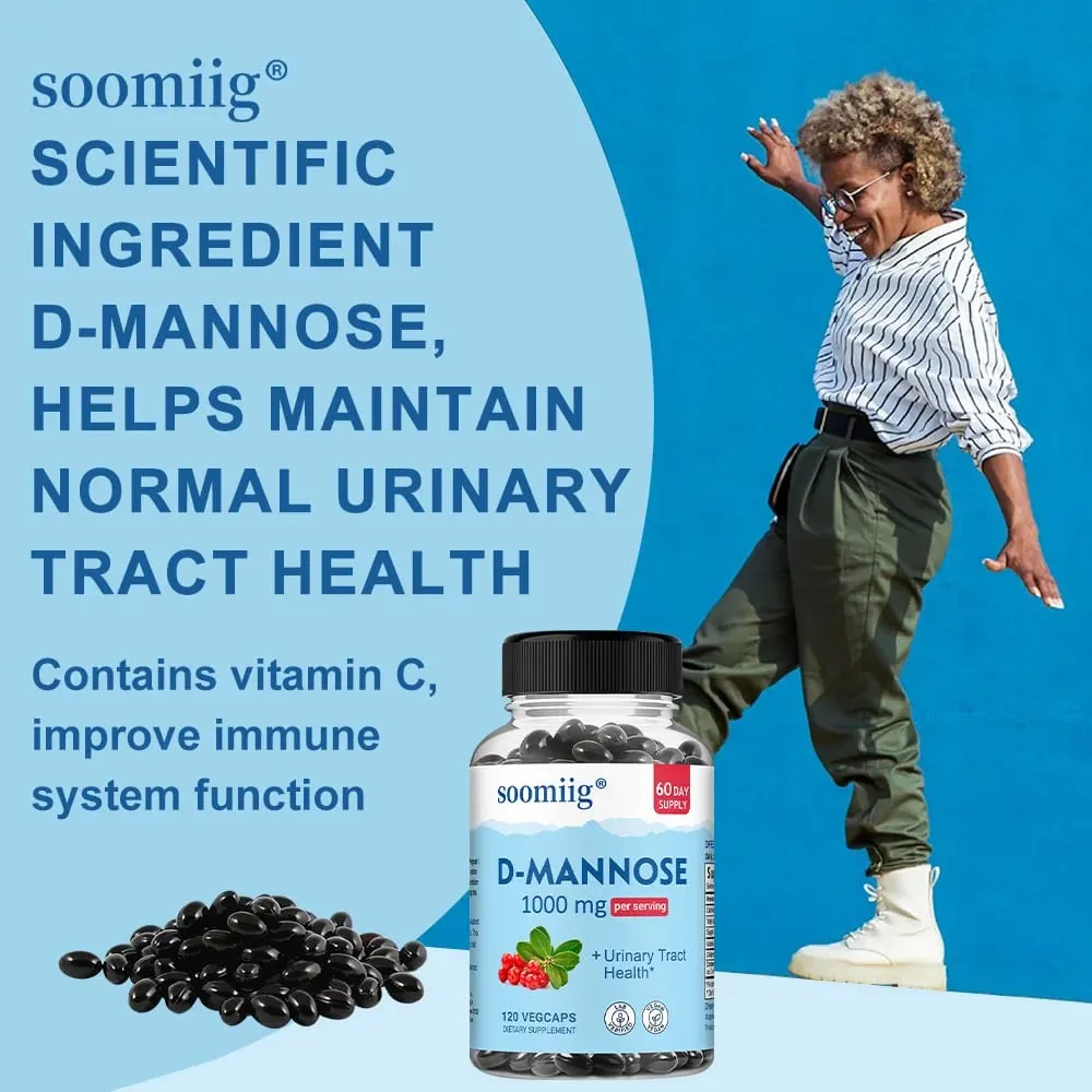 D-Mannose 1000mg Capsules with Cranberry - Supports Urinary Tract and Bladder Health Promotes Digestive Health - 120 Capsules