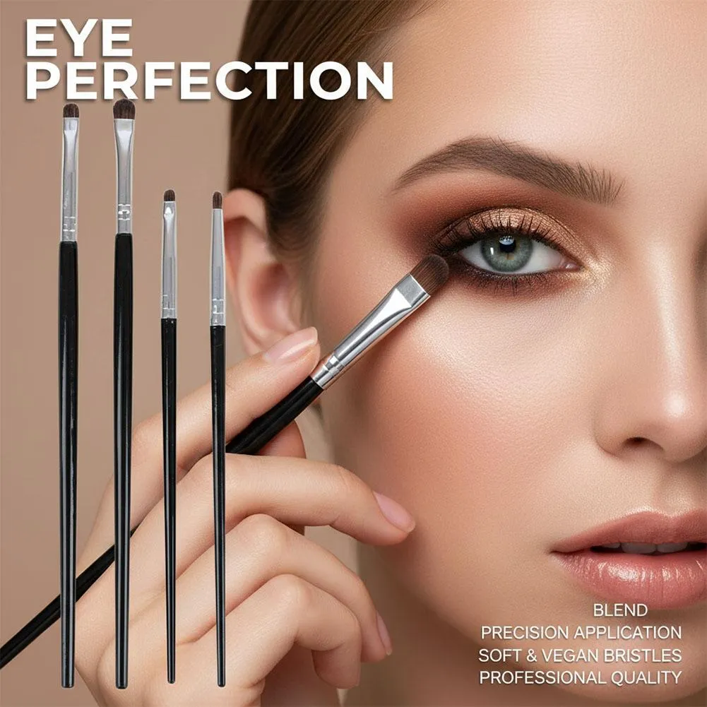 4Pcs Detail Eye Makeup Brush Set Soft Bristle Eyebrow Eyeliner Smudge Brushes for Eyeshadow Lying Silkworm/Brow Cosmetic Tools