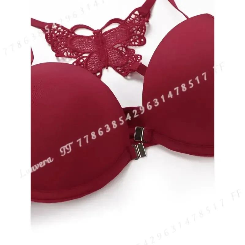 Sexy Red 2 Piece Lingerie Set Front Button Push Up Bra Beautiful Butterfly Back Fashion Women Underwear A2120