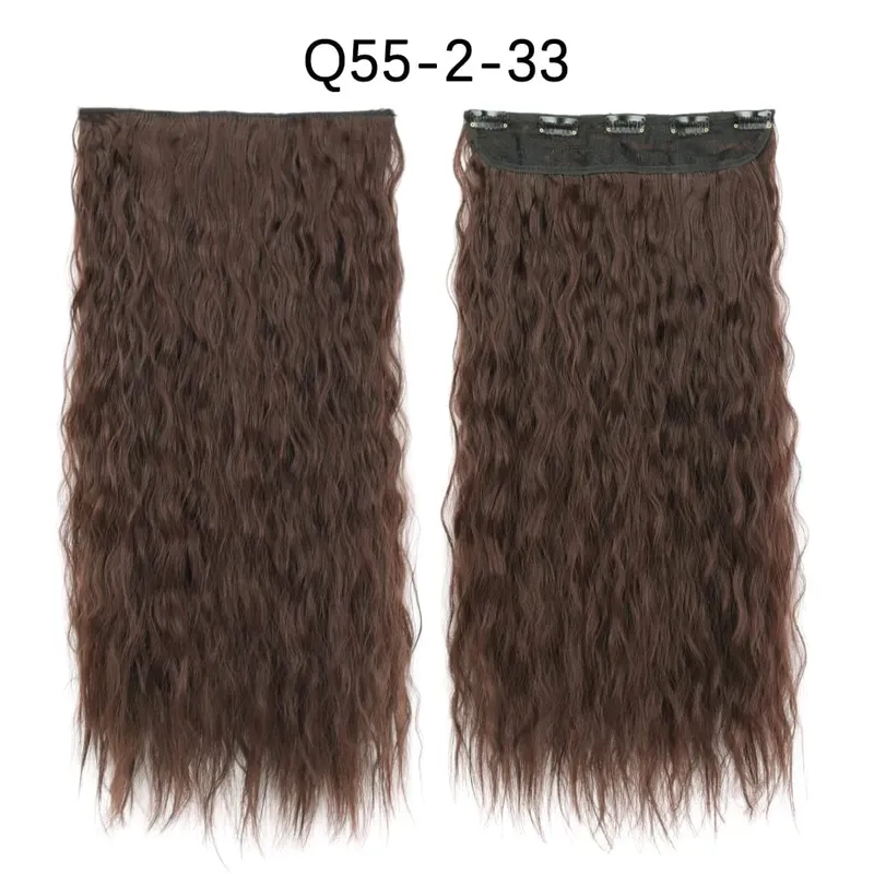Azqueen Synthetic 5 Clips in Hair Extension Long Straight Hairpiece Haistyle high temperature fibert Golden brown black