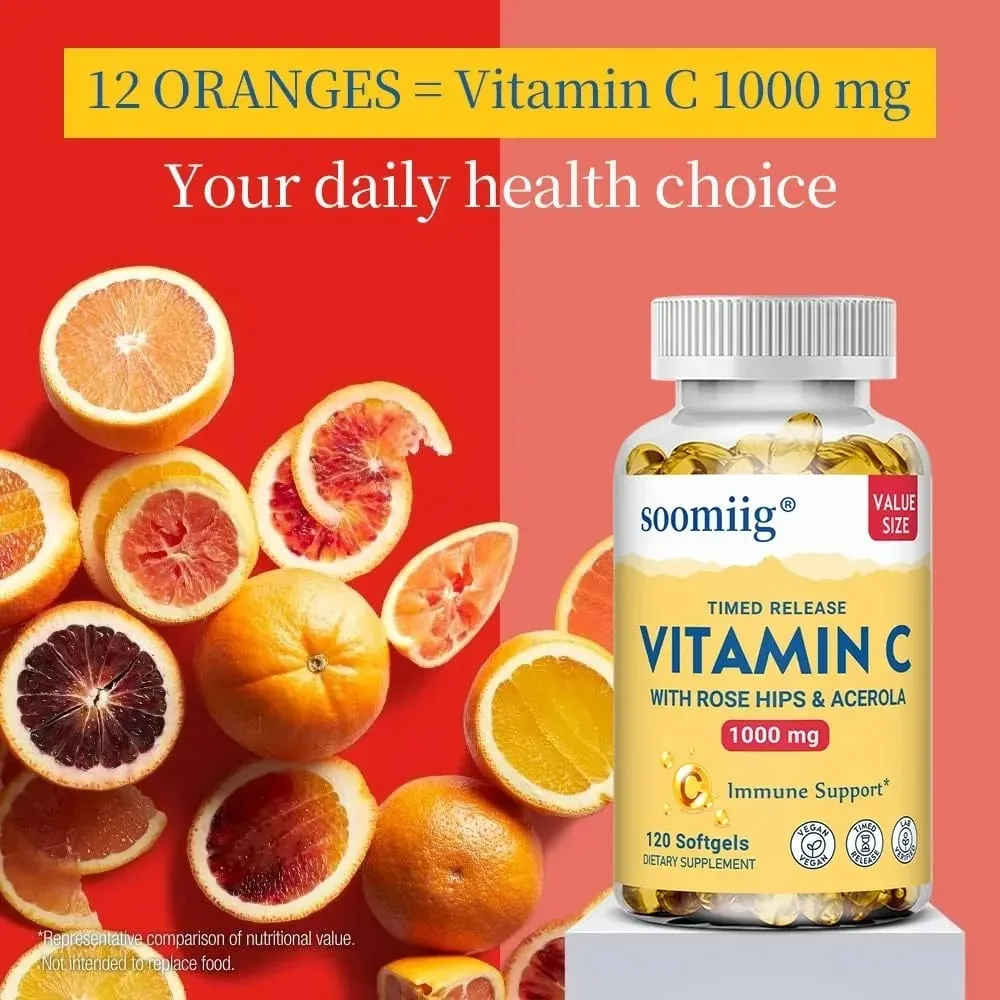 Vitamin C Capsules 1000mg - Immune Support Cellular Energy Production Improve Skin Brightening Skin Teeth & Heart Health