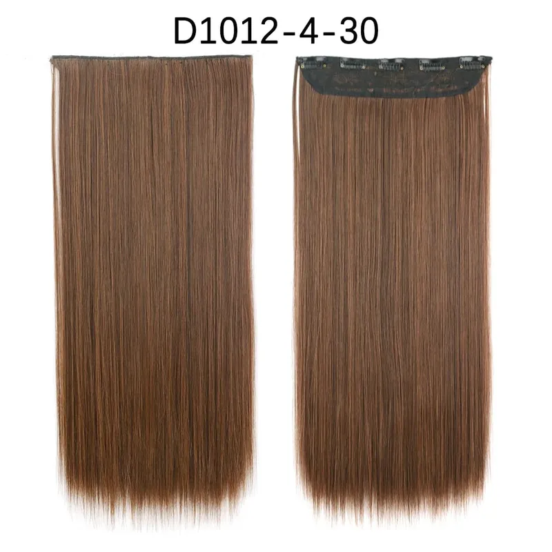 Azqueen Synthetic 5 Clips in Hair Extension Long Straight Hairpiece Haistyle high temperature fibert Golden brown black