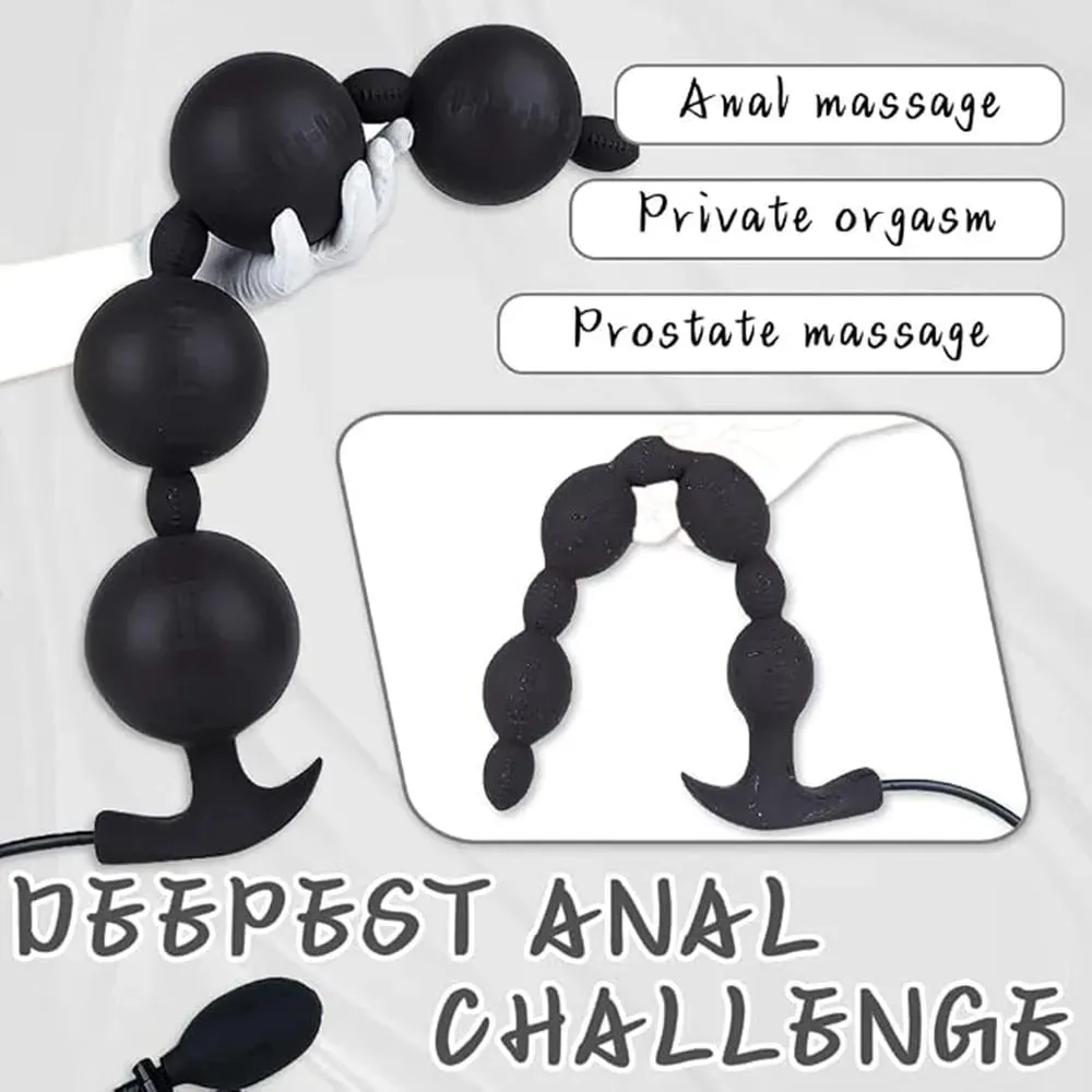 Extra Long Inflatable Anal Beads Butt Plug Dildo Huge Silicone Adjustable Size Big Thick 4 Balls Bead with T-Base Adult Sex Toys