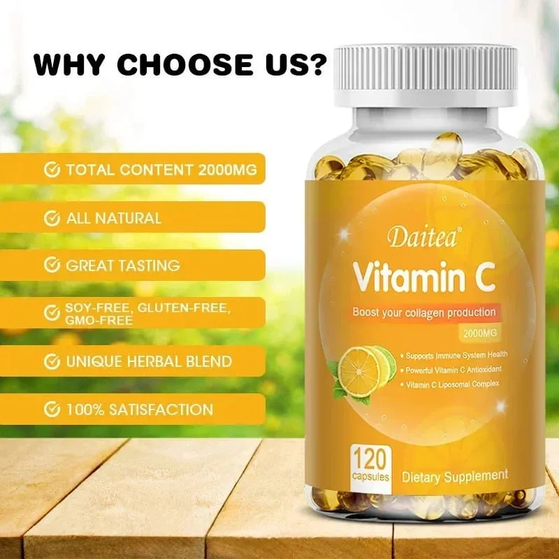 Vitamin C 2000 Mg Promotes Collagen Production Vitamin C Liposomal Dietary Supplement Non-GMO and Gluten-Free Vegetarian