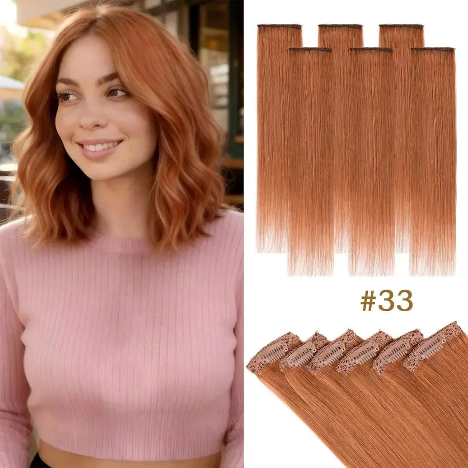 6 Pcs Clip In Human Hair Extensions Single Clip Ins Short Hair Extensions Seamless Straight Highlight Hairpieces for Women