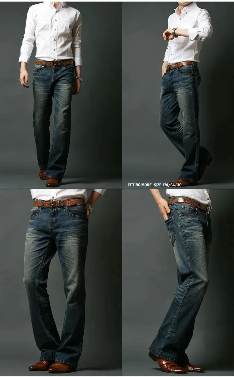 2026 New Men Micro Flare Jeans Korean Fashion Stretch Slim Denim Pants Mid Waist Washed Casual Business Trousers Black Blue