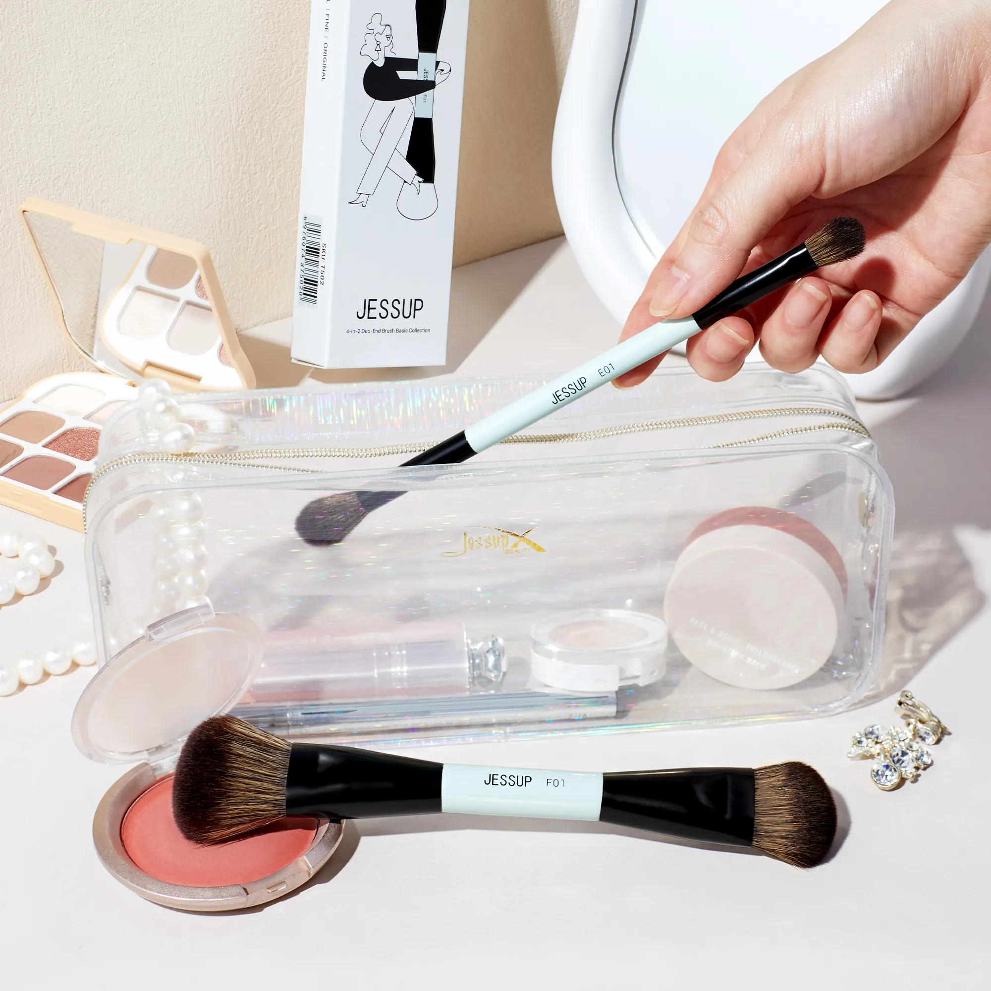 Jessup 2PCS Double Sided Makeup Brush Set Professional Foundation Contour Blush Eyebrow Shadow Blending Brushes Kit T502