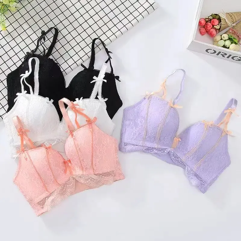 Mới Ngọt Ngào Liền Mạch Ren Push Up Quần Lót Nữ Nhỏ Ngực Tập Hợp Không Vòng Thép Có Thể Điều Chỉnh Bộ Áo Ngực