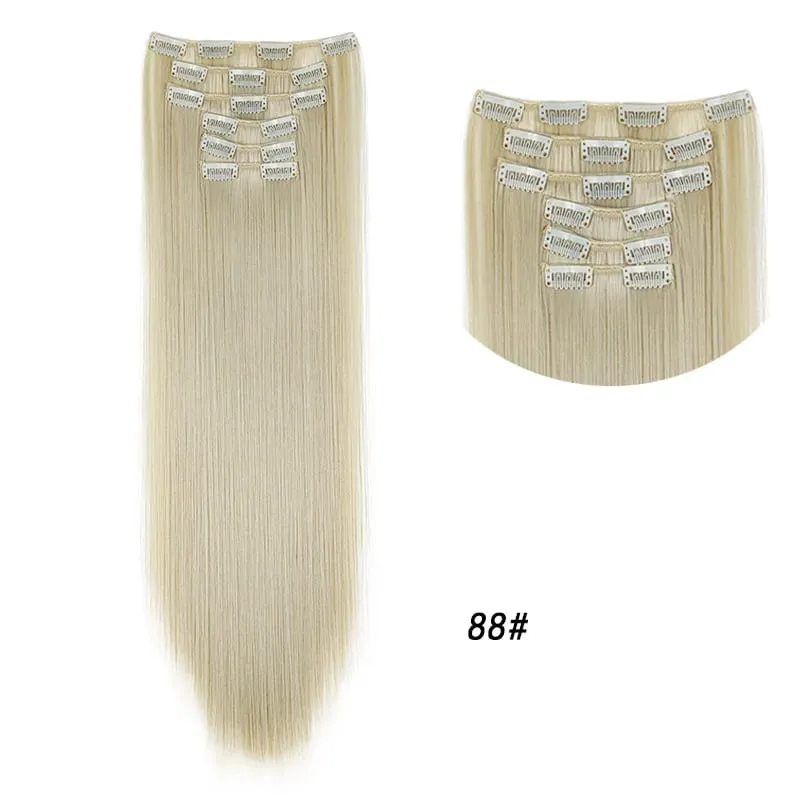 Clips In Hair Extension Long Straight Hair Pieces Clip In Hair Extension 24Inch 6Pcs Synthetic Fake Hair Ppieces For Women