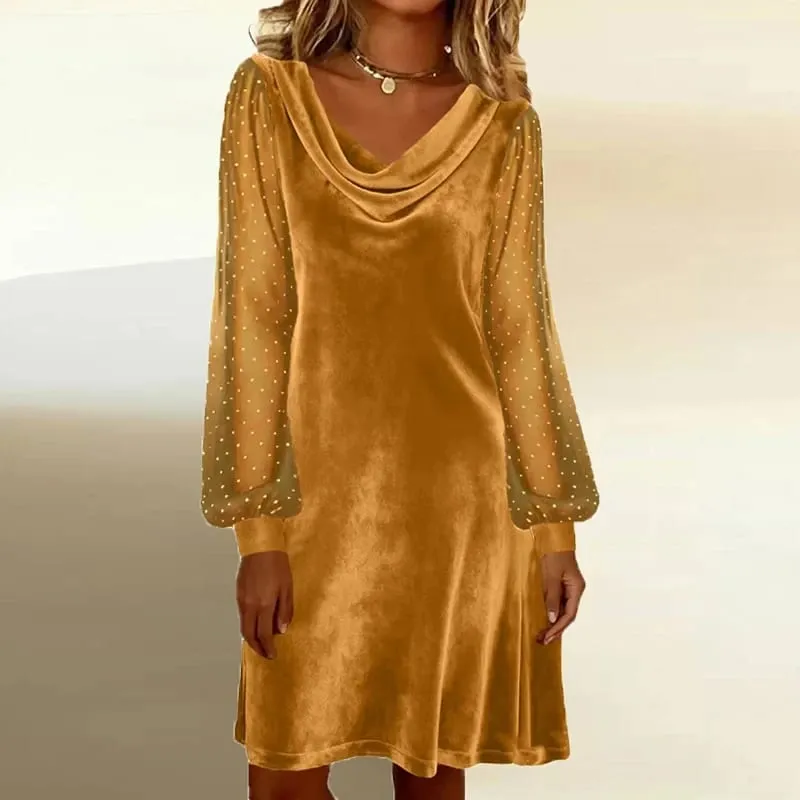 Fashion Gold Velvet Dress Women Autumn Winter Long Sleeve Party Dresses For Women Fashion Mini Dress Lady Christmas Dresses