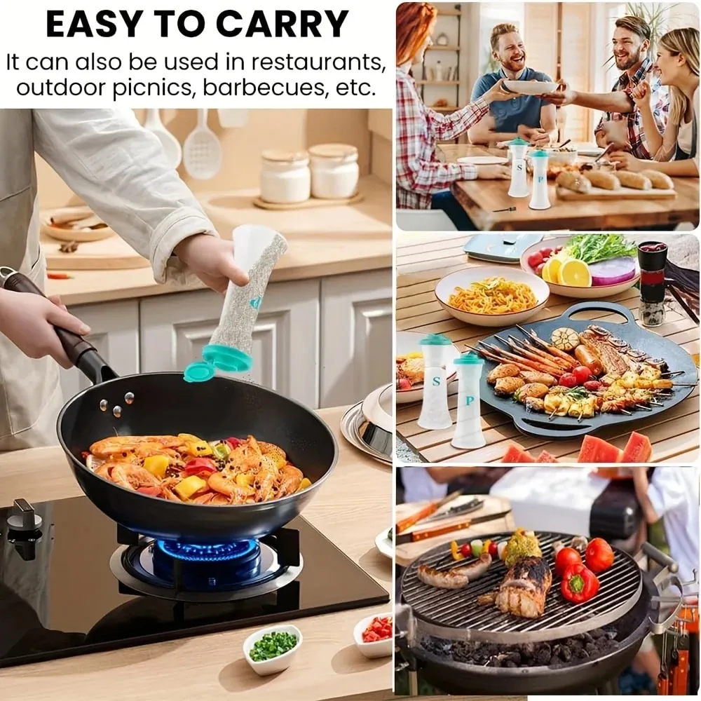 2pcs Large Salt & Pepper Shaker Set with Lids - Perfect for Home Kitchen Restaurant Outdoor and Camping