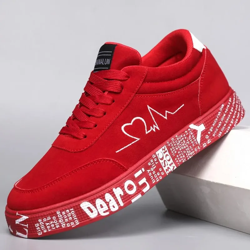 Breathable Mid-Top Sneakers Heart & Music Graphic Design Casual Streetwear Shoes for Couples Valentine's Day & Birthday Gift