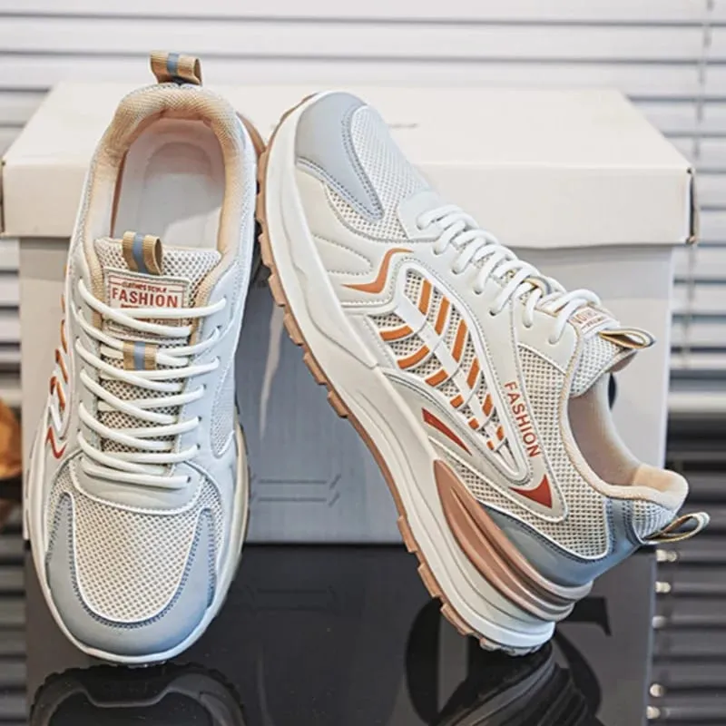 Spring Summer Men Sneakers Breathable Mesh Casual Shoes Platform Chunky Dad Footwear Lace Up Walking Running Shoes