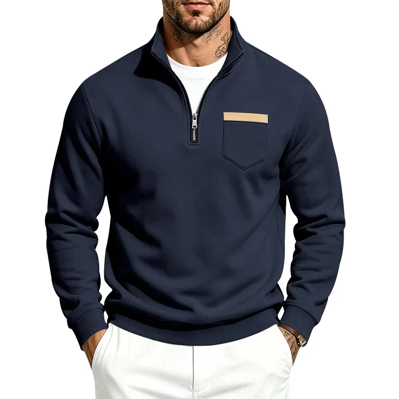 Men 2026 Autumn Winter Hot Item Fleece Lined Stand Collar Loose Vintage Sweatshirt Casual Commuter Fashion Male Daily Outerwear