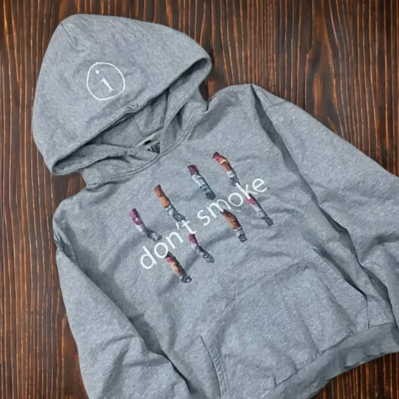 Y2K Gray Sports Hoodie Dont Smoke Print Sweatshirt Men Women Vintage Classic Hip Hop Streetwear Tracksuit Men Clothing Loose Top