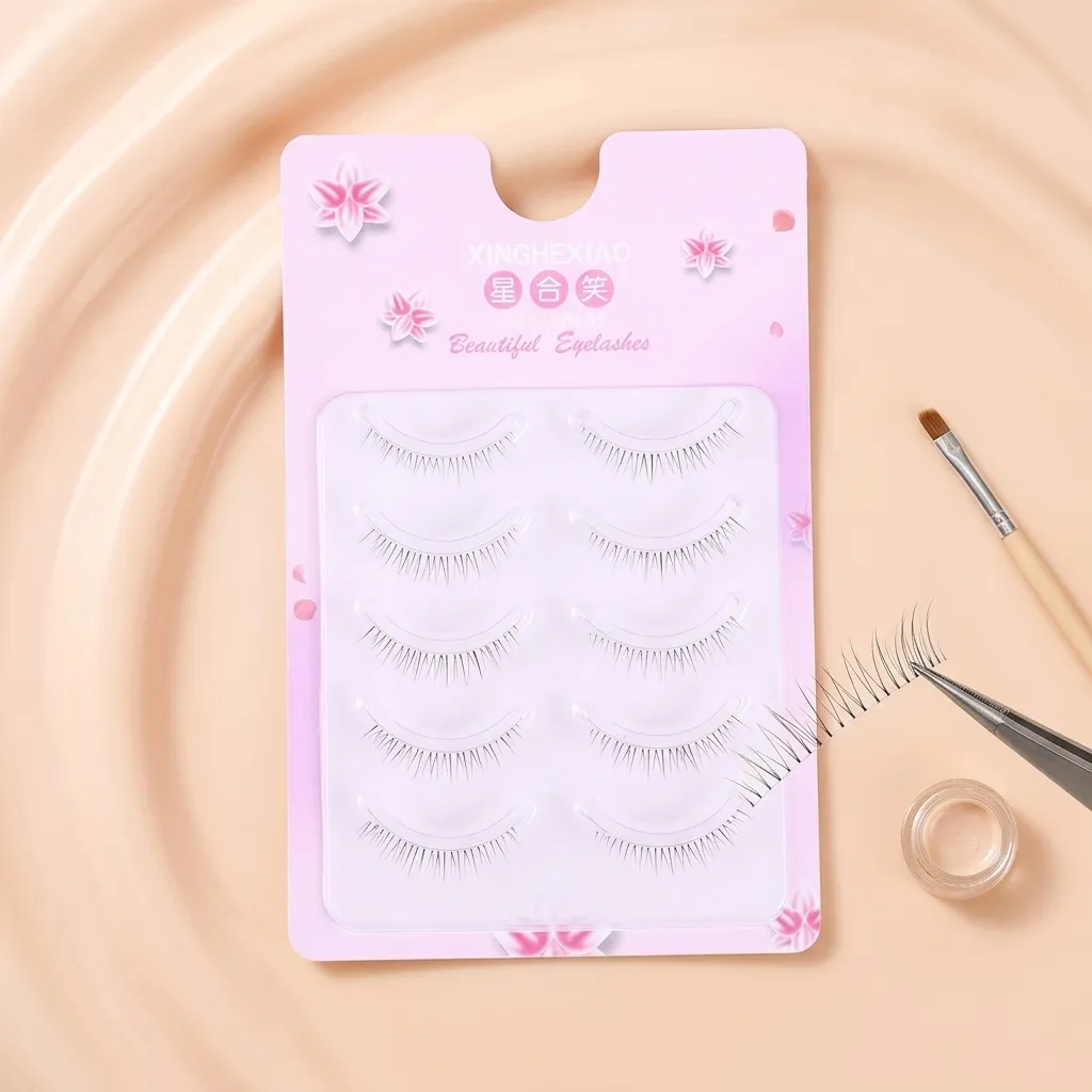 5pairs Clear Band Lower False Eyelashes Natural-look Lashes For Daily Makeup Invisible C Curl Synthetic Fiber Beauty Eye Tool