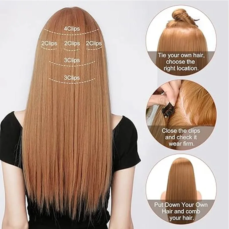 6PC Long Clip in Hair Extensions Brown Synthetic Straight Clip-in Hairpieces 24 inch Straight Hair Piece Extensions for Women