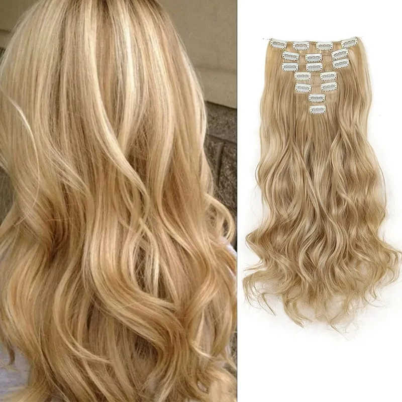 20Inch Synthetic Long Curly Clip In Hair Extensions Heat Resistant Fluffy Hairpiece for Women Daily Party Use