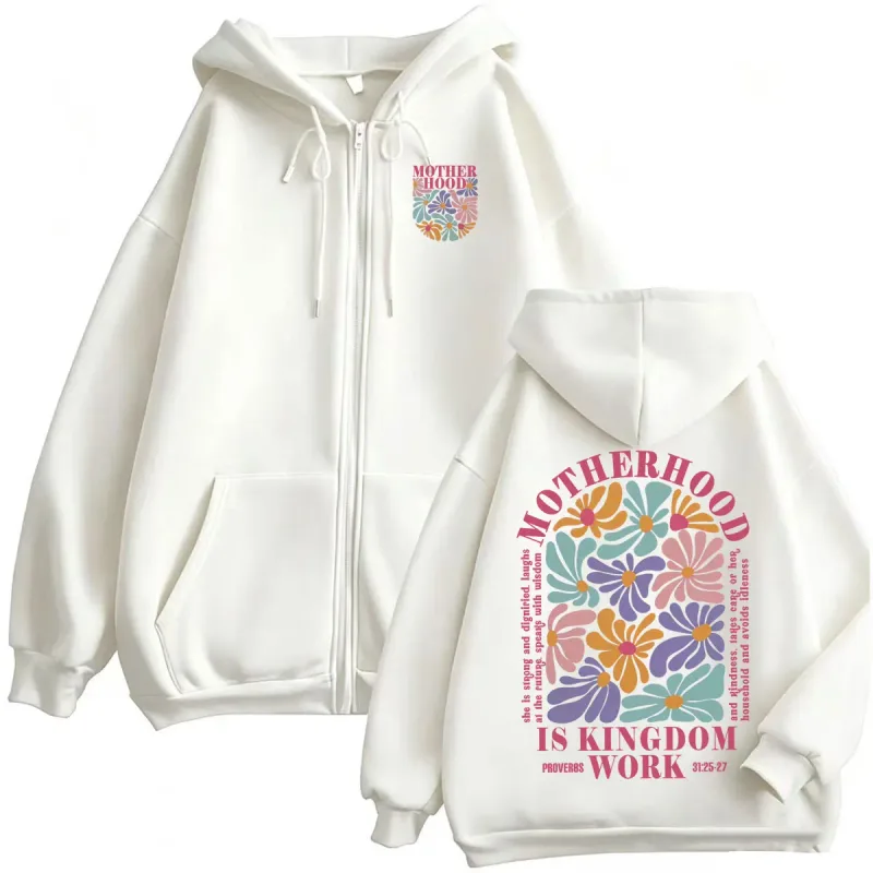 Motherhood Is Kingdom Work Christian Mom Zip Up Hoodies Men Women Fashion Aesthetic Sweatshirts Jacket High Quality Zipper Coats — image 7