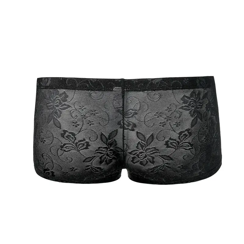 Men's Ice Silk Transparent Floral Lace Boxer Briefs Breathable Cool See-Through Underwear 5 Colors Available