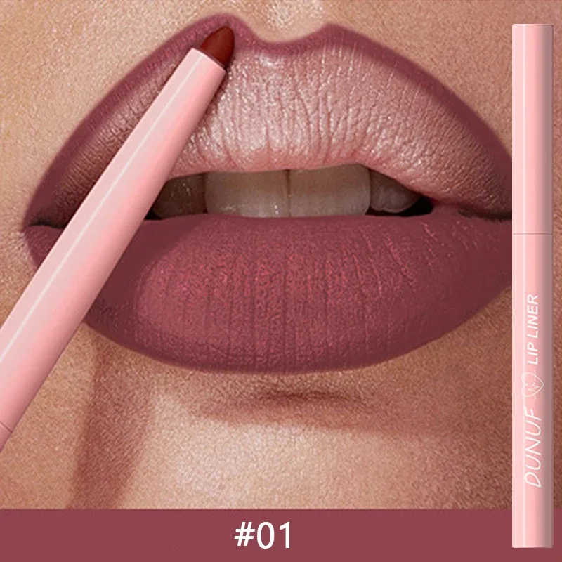Lápiz Delineador de labios rojo mate, 12 colores, resistente al agua, antiadherente, lápiz labial delgado, maquillaje, delineador de labios rosa desnudo, contorno de labios