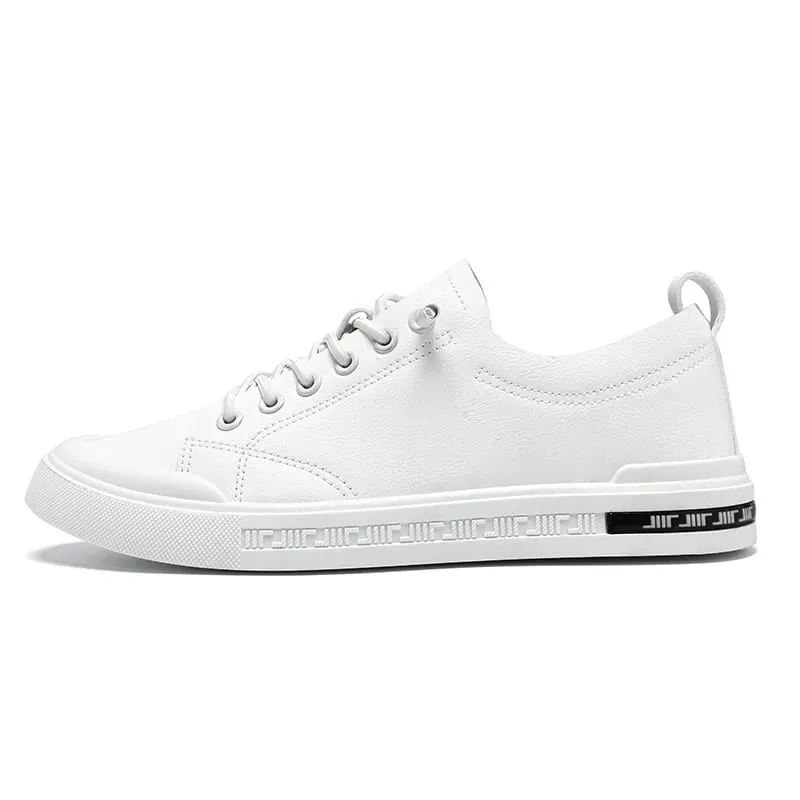Men'S White Faux Leather Casual Sneakers Low Top Slip On Design Elastic Laces Comfortable Non Slip Sole Versatile Fashionable Sk