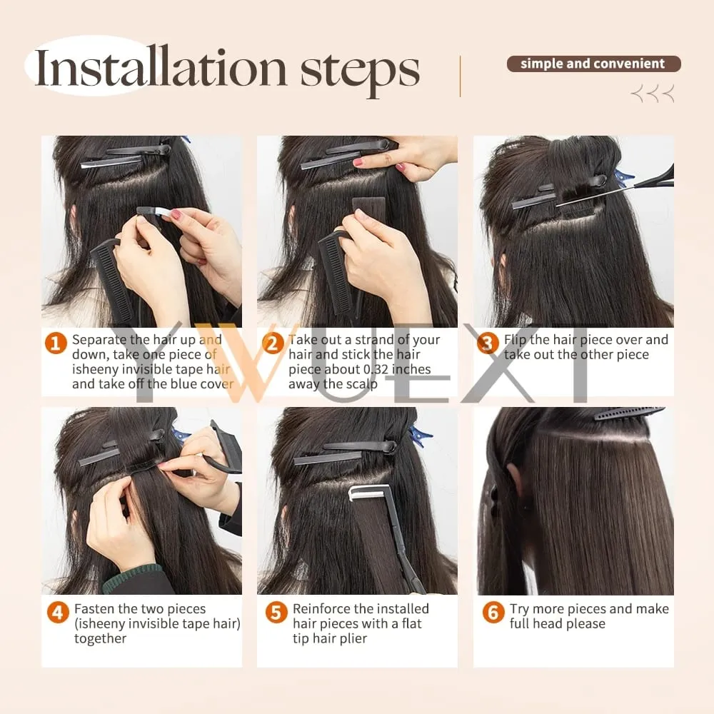 Invisible PU Skin Weft Hair Extensions Natural Straight Machine Remy Seamless Adhesive Tape In Human Hair 10pcs/pack